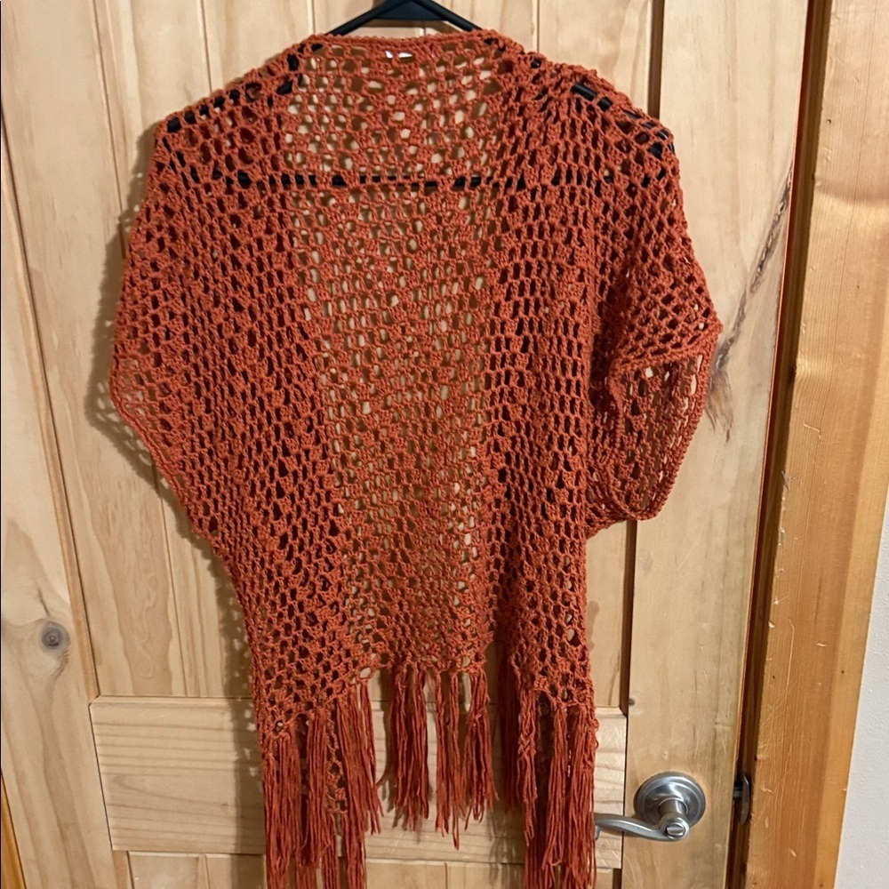 Vivid Collection Crochet Open-Front Sweater - Rust - Picture 3 of 3